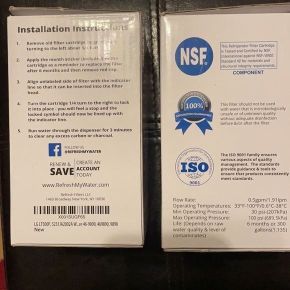 TWO new Refresh R-9890 Replacement Water Filter LG & Kenmore Refrigerators - Picture 3 of 5